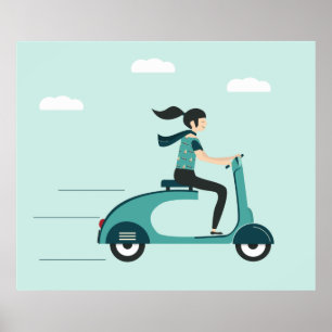 Frau auf einem Scooter Poster