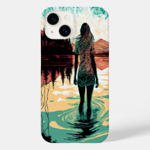 Frau auf einem See Psychedelic iPhone 14 Cover