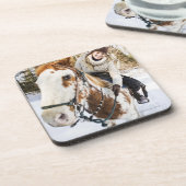 Frau auf Pferd draußen während des Winters Untersetzer (Linke Seite)