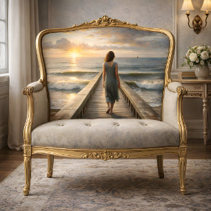 Frau auf Pier bei Sonnenuntergang Decoupage Seidenpapier