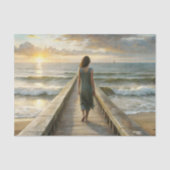 Frau auf Pier bei Sunset Decoupage Seidenpapier (Vorderseite)