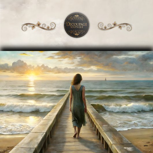 Frau auf Pier bei Sunset Decoupage Seidenpapier