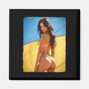 Frau auf T-Shirt - Brünette im Bikini und Ukrainer Magnet