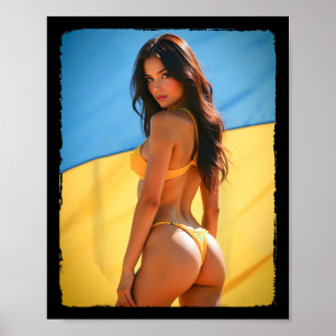 Frau auf T-Shirt - Brünette im Bikini und Ukrainer Poster