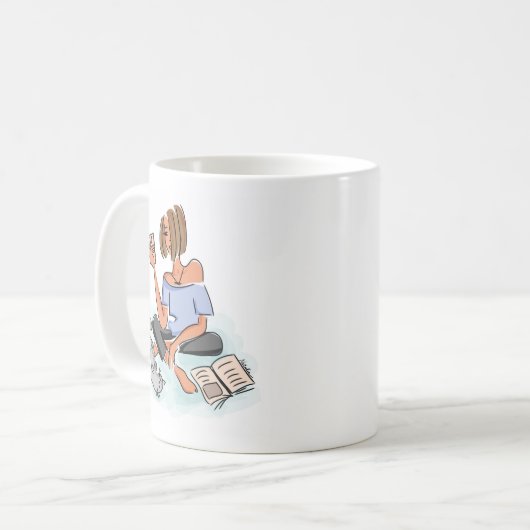 Frau auf Zuhause Kaffeetasse (Vorderseite Links)