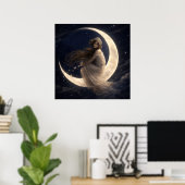 Frau auf zunehmendem Mond mit Blumen Poster (Heimbüro)