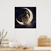 Frau auf zunehmendem Mond mit Blumen Poster (Küche)