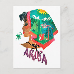 Frau aus Arosa, Schweiz, Jahrgangsreise Postkarte