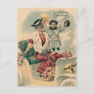 Frau Auto Cherub Engel Rosen Postkarte