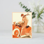 Frau, Auto und Hund der 20er Jahre Postkarte (Stehend Vorderseite)