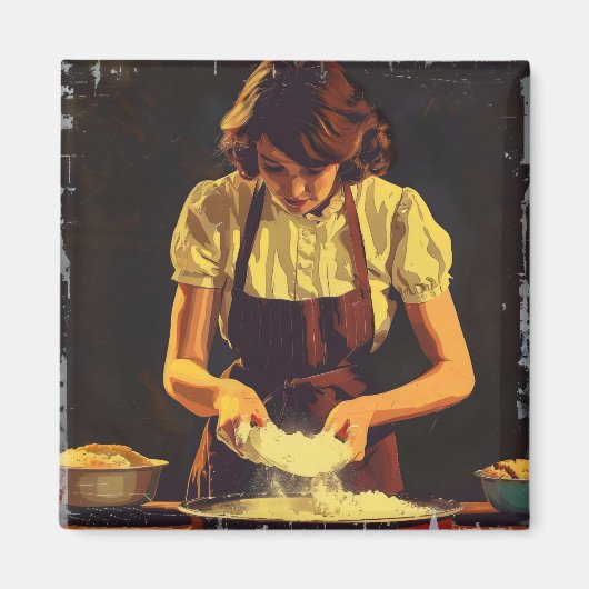 Frau backt Vintage Magnet (Vorne)