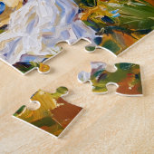 Frau badet im Teich mit Cavalier Spaniel Puzzle (Seite)