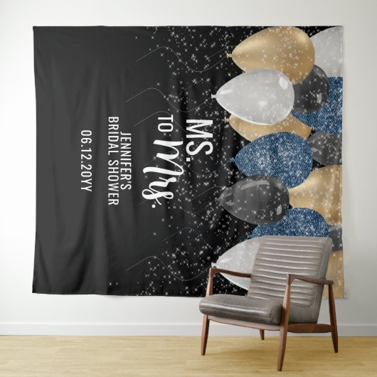 Frau Balloon Denim Brautparty Backdrop Wandteppich (Beispiel (Horizontal))