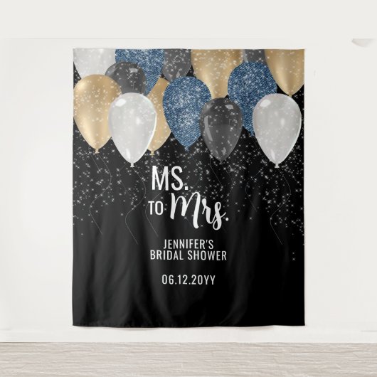 Frau Balloon Denim Brautparty Backdrop Wandteppich (Vorderseite)