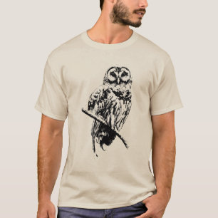 Frau Barred Owl - Schwarze Tinte auf Shirt