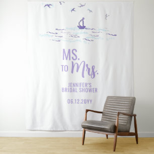 Frau Beach Boat Waves Blue Bridal Hintergrund Wandteppich