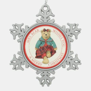 FRAU BEAR Zinn-Schneeflocken-Ornament + Text Schneeflocken Zinn-Ornament