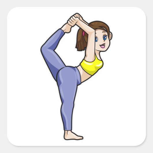 Frau bei Yoga Stretching Übungen Legs Quadratischer Aufkleber (Vorderseite)
