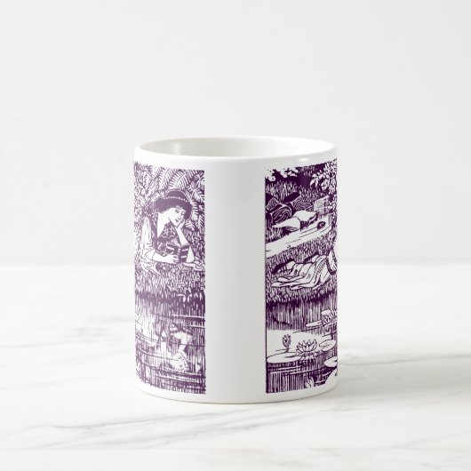 Frau beim Lesen an einem Teich Kaffeetasse (Mittel)