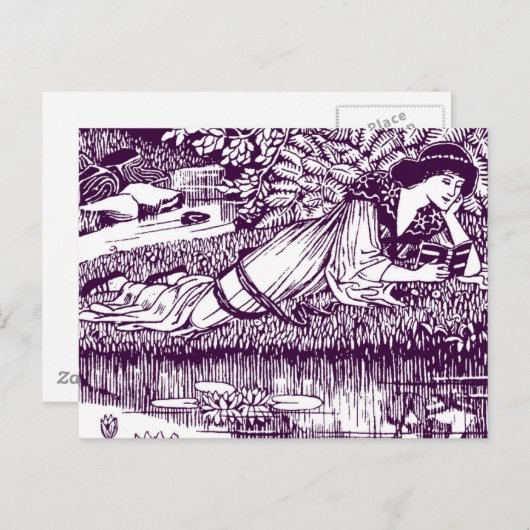 Frau beim Lesen an einem Teich Postkarte (Vorne/Hinten)