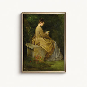 Frau beim Lesen im Gartenportrait Poster