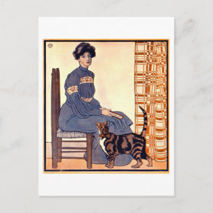 Frau beim Lesen mit Katze von Penfield Postkarte