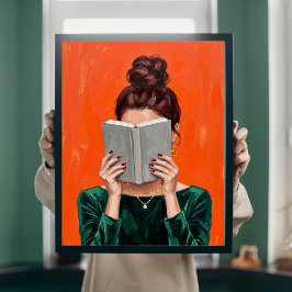 Frau beim Lesen von Buch Ölmalerei Bibliothek Wand Poster