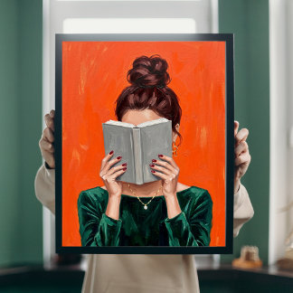 Frau beim Lesen von Buch Ölmalerei Bibliothek Wand Poster