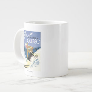Frau beim Skifahren - Plakat auf Englisch und Fran Jumbo-Tasse