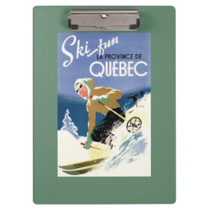 Frau beim Skifahren - Plakat auf Englisch und Fran Klemmbrett
