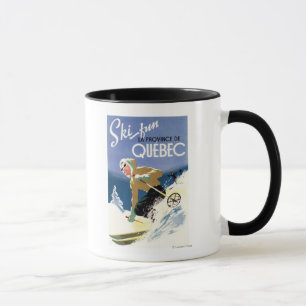 Frau beim Skifahren - Plakat auf Englisch und Fran Tasse