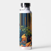 Frau beobachtet den Sonnenaufgang mit ihrer Katze Trinkflasche (Rechts)