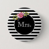 Frau Black and White Stripe mit Blume Bouquet Button (Vorderseite)