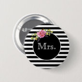 Frau Black and White Stripe mit Blume Bouquet Button (Vorne & Hinten)