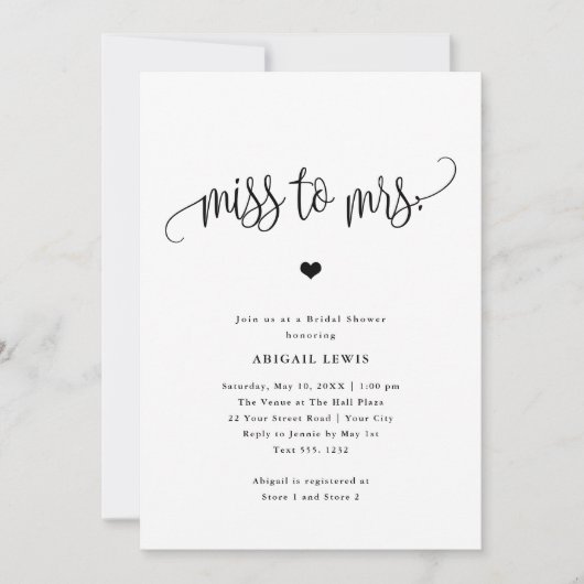 Frau Black/White Brautparty Einladung (Vorderseite)