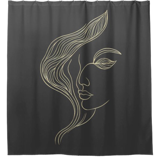 Frau Blatt Elegante Linienkunst Profil Duschvorhang (Vorderseite)