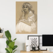 Frau Bleistift Weißer Wachsmalstift Porträtstudie Poster (Heimbüro)
