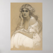 Frau Bleistift Weißer Wachsmalstift Porträtstudie Poster (Vorne)