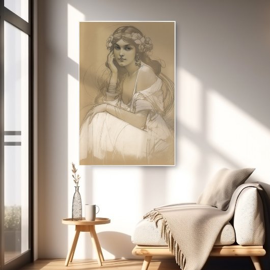 Frau Bleistift Weißer Wachsmalstift Porträtstudie Poster
