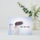 Frau blühen trockenes Haar Funny Postcard Postkarte (Stehend Vorderseite)