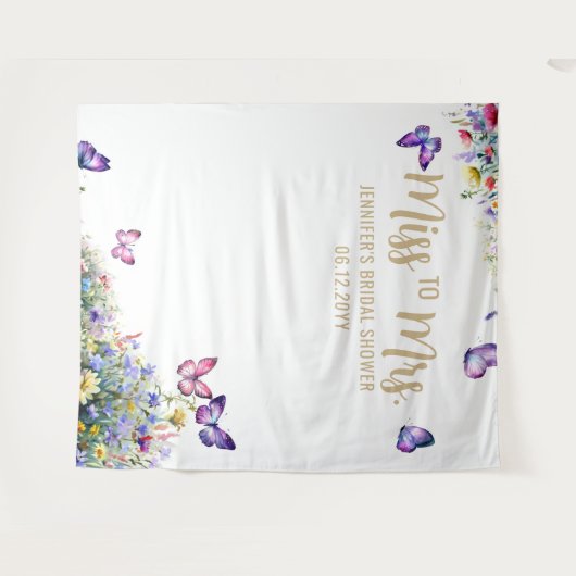 Frau Boho Butterfly Wildblume Bridal Backdrop Wandteppich (Vorderseite (Horizontal))