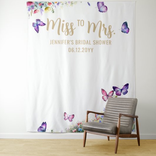 Frau Boho Butterfly Wildblume Bridal Backdrop Wandteppich (Beispiel)