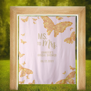 Frau Boho Gold Butterfly Pink Bridal Hintergrund Wandteppich