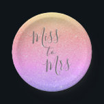 Frau Brautparty Party Rainbow Glitzer Pappteller<br><div class="desc">Von Miss Brautparty oder Junggeselinnen-Abschied Pink und Lila Rainbow Pastel Ombre Sparkle und Imitats Glitzer Papier Teller. Bitte kontaktieren Sie den Designer für passende Artikel.</div>