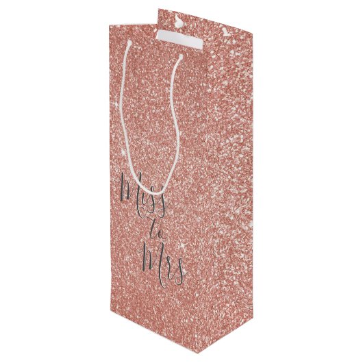 Frau Brautparty Party Rose Gold Sparkle Geschenktüte Für Weinflaschen (Rückseite Schrägansicht)