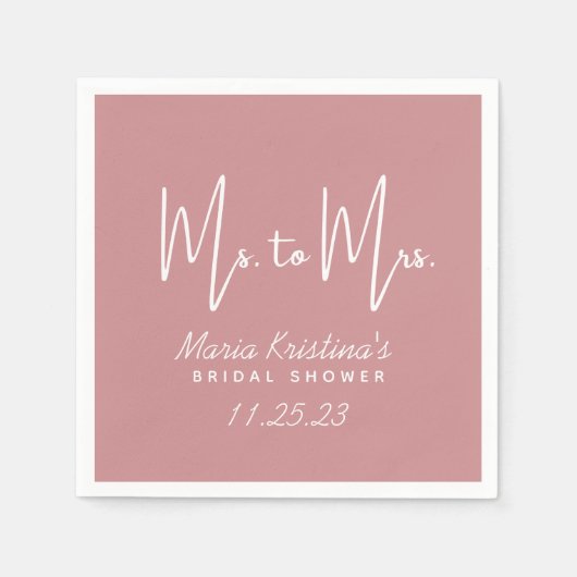 Frau Brautparty Puce Pink Calligraphy Serviette (Vorderseite)