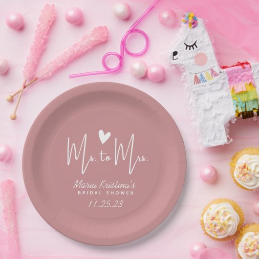 Frau Brautparty Puce Pink zum Herzen Pappteller (Party)