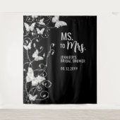 Frau Butterflies Black Brautparty Hintergrund Wandteppich (Vorderseite)