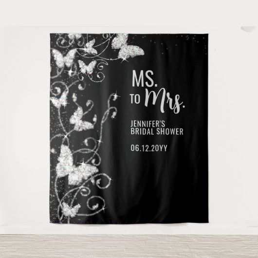 Frau Butterflies Black Brautparty Hintergrund Wandteppich (Vorderseite)