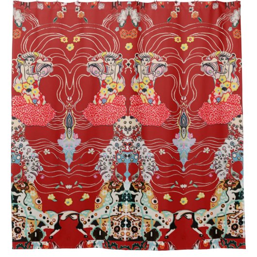 FRAU, CENTAUR Royal Red White Klimt Pattern Duschvorhang (Vorderseite)
